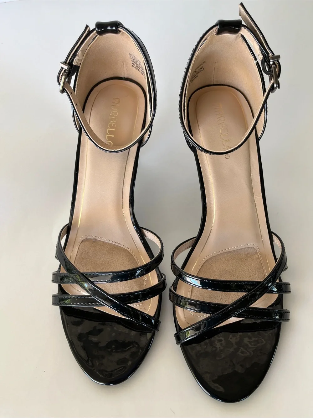 Ankle-Strap Patent Sandals in Black